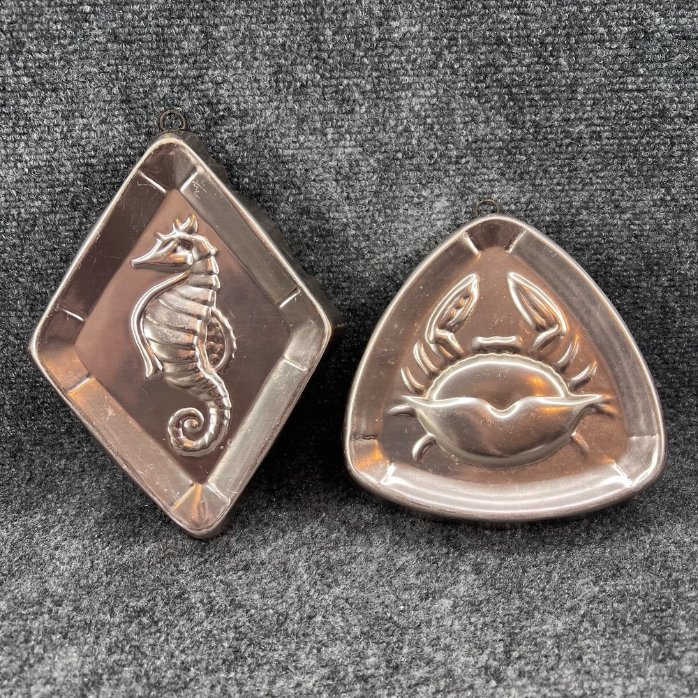 Vintage West Bend Crab Mold Seahorse Mold Copper Color Aluminum Ocean Country